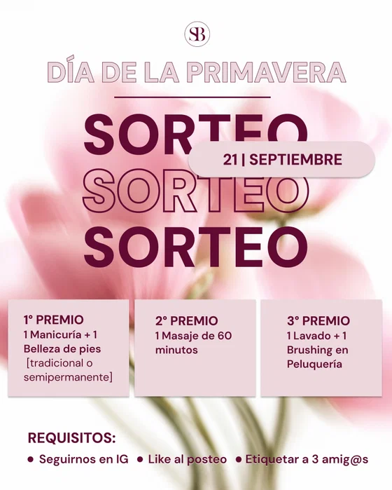 Instagram de Sense Bene: 🌸 SORTEO DE PRIMAVERA 🌸

💐 Pasos a seguir para participar: 
1. Seguirnos en IG
2. Like al posteo
3. Etiquetar a 3 amig@s
 🏅El 21 | septi
